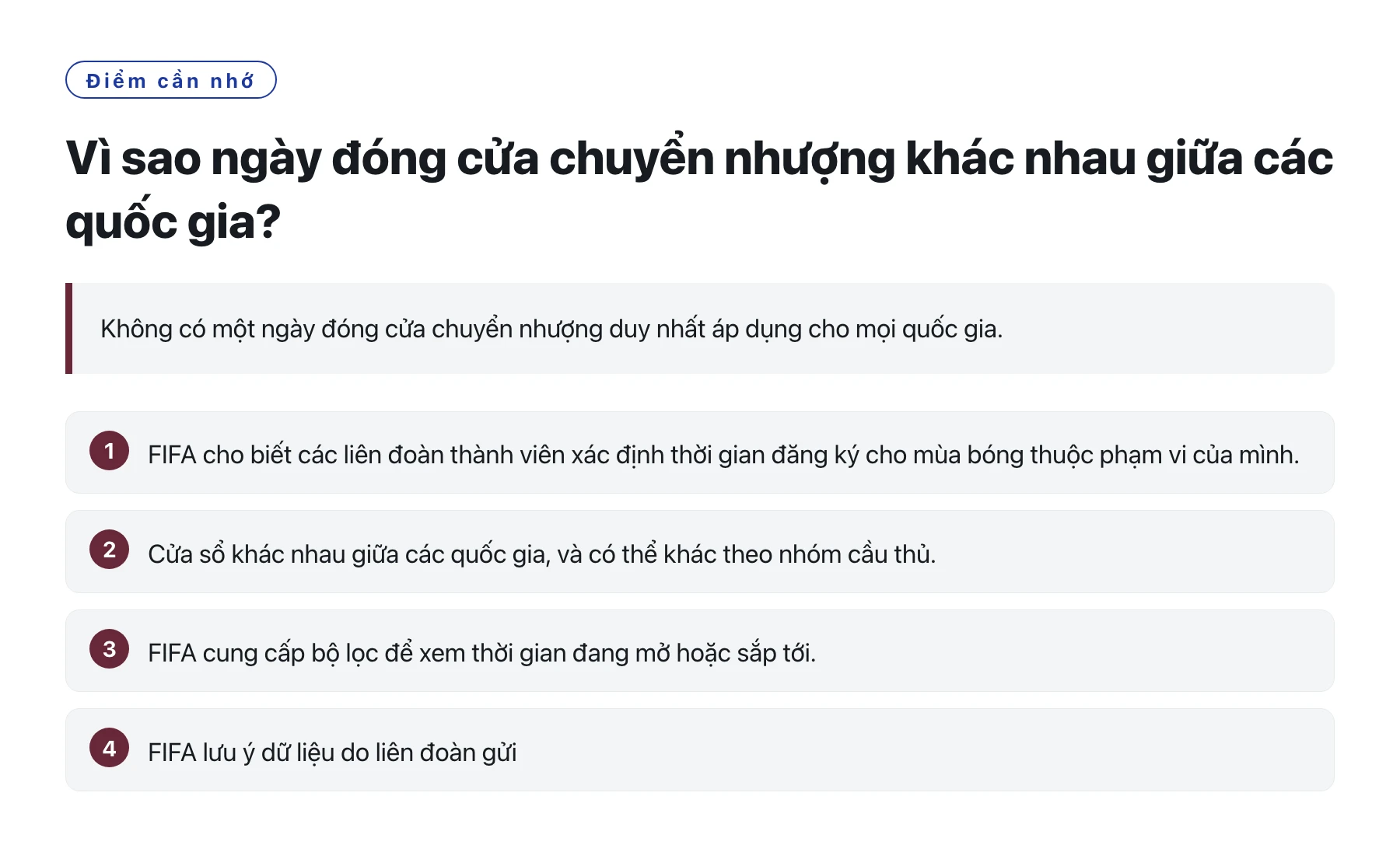 Vì sao ngày đóng cửa chuyển nhượng khác nhau giữa các quốc gia?——全文要点速览
