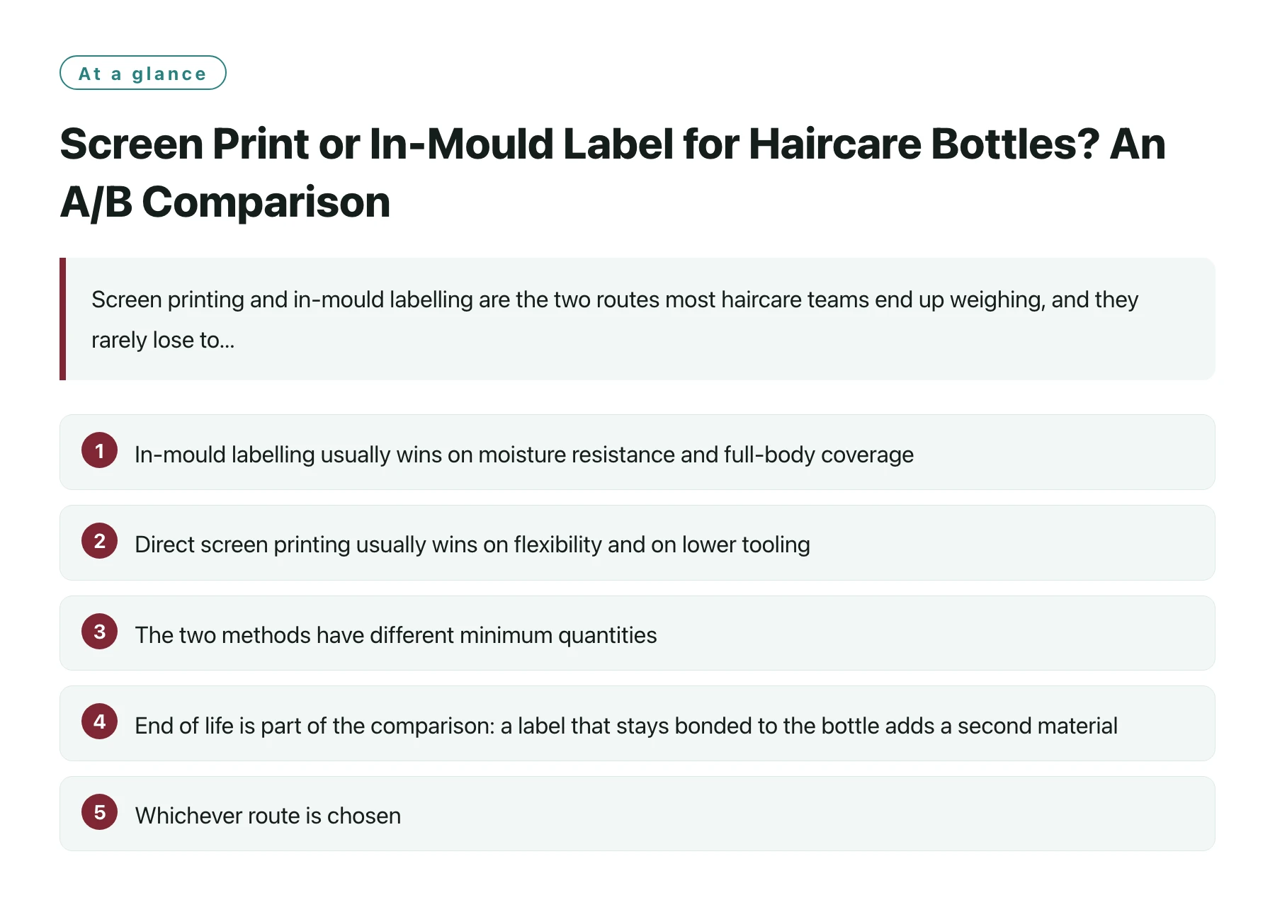 Screen Print or In-Mould Label for Haircare Bottles? An A/B Comparison——全文要点速览